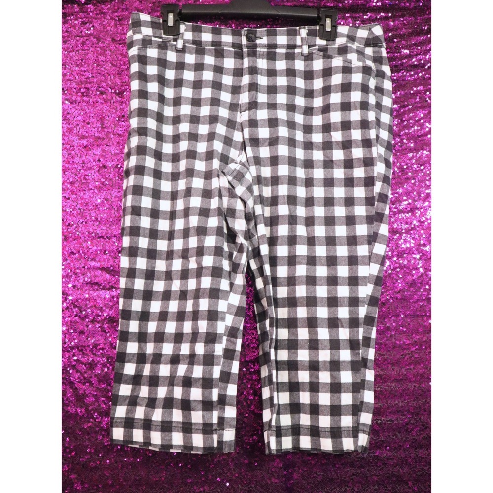 Black Gingham Capri Pants 14 St Johns Bay Womens Checkered Cropped Trousers